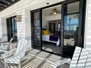 Casita 7 private terrace with outdoor seating overlooking the ocean near Todos Santos